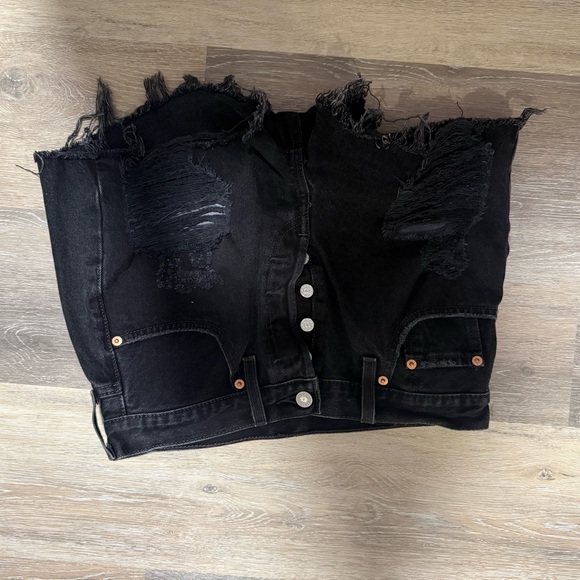 Levis Strauss Pants - Black Distressed High-Rise Women's Denim Shorts